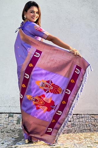 Image of SGF11 Women's Kanjivaram Paithani Silk Saree With Unstitched Blouse Piece