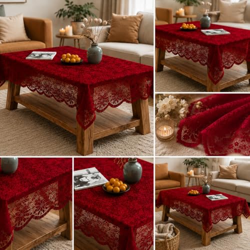 Image of Cotton Net Embroidered Center & Dining Table Cover for 4 Seater | Rectangular 40x60 Inch | Lightweight & Washable Table Cloth | Pack of 1 (Maroon)