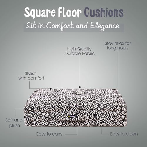Image of Woven Quilted Floor Cushion 40x40x8 cm Black Argyle with Cotton Filler Small Size for Seating, Patio Seat, Meditation, Yoga, Pooja, Guests, Living Room, Bedroom Size - 16x16x3 Inch