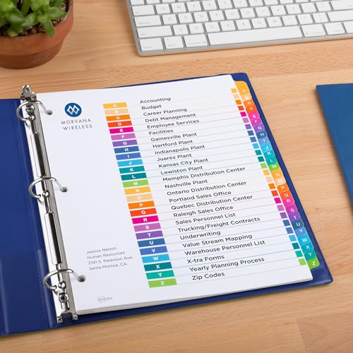 Avery 11125 A-Z Tab Dividers For 3 Ring Binders, Customizable Table Of Contents, Multicolor Tabs, 1 Set thumb #4