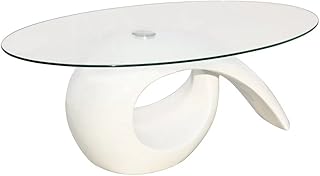 Tidyard Tavolino da Salotto Design Ovale in Vetro Temperato Bianco,Tavolino da caffè Design Ovale in Vetro,Tavolino da Salotto Design Ovale in Vetro,Tavolino in Vetro,Tavolino Ovale 115x64 cm