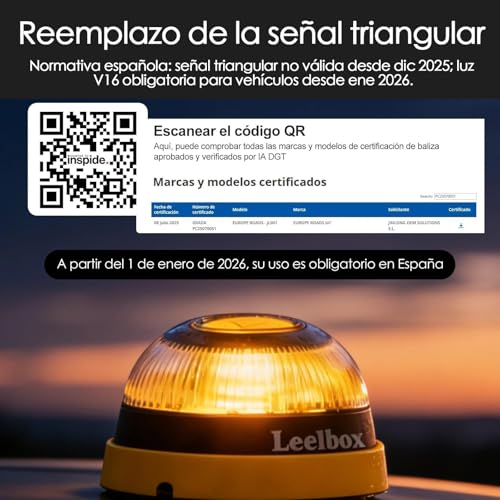 Miniatura 6 de Laiviya Luz Emergencia Coche Homologado Dgt, Luz Emergencia Coche V16, Ip-54 Sim Incorporada Con Plan De Datos Con Geolocalización Homologada, Base Imantada