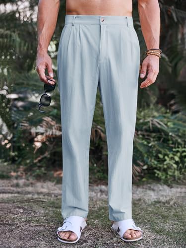 PASLTER Mens Casual Cotton Linen Pants Loose Fit Elastic Waist Yoga Beach Trousers with Pockets2