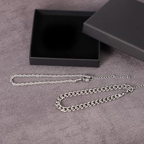 2pcs Silver Chain Bracelet for Men, Durable Waterproof Stainless Steel Cuban Link Bracelet Easter Gifts Fashion Men’s Jewelry for Him or Teens Boys Gift Ideas4