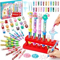 DIY Pen Making Kit, 18pcs Personalised Pen with 4 Colors Refill, Pen Creator Studio Making Sparkly Pens with Glitters, Arts and Craft Kits for Kids, Birthday Christmas Gifts for Girls Boys Ages 5+
