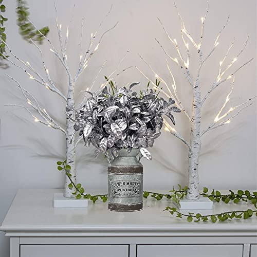 Cattree Artificial Silver Leaves Christmas Plants 4 Pack, Plastic Leaf Bouquet Faux Gold Plant Fake Shrubs Simulation Bushes For Wedding Hall Table Centerpieces Floral Arrangement Filler Diy Décor #TOP6