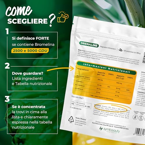 Bromelina Forte Drenante 2500+5000 GDU (120cpr - Fino a 4 mesi) + Protocollo Fast Anticellulite | Bromelina, Centella, Betulla e Vitamina C. Integratore Cellulite Drenaggio e Digestione - Vegano - 3