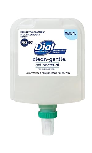 Dial Clean + Gentle - Jabón de manos antibacteriano espumoso, sin fragancia ni colorantes, manual universal 1700, repuesto de dispensador de 1.7 L