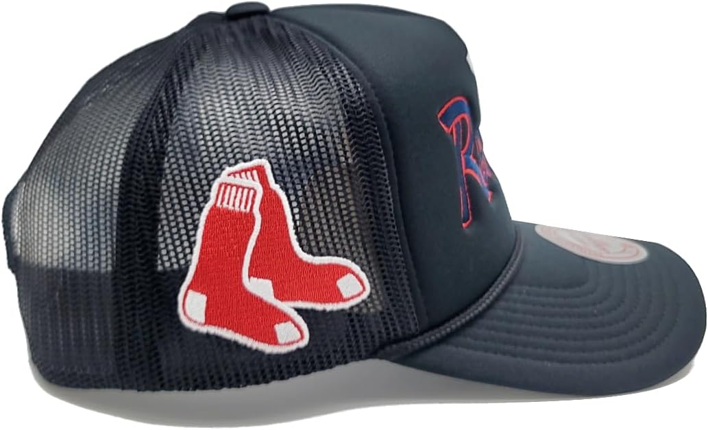 Mitchell & Ness Boston Red Sox New Retro Script Trucker Mesh Black Blue Snapback Era Hat Cap