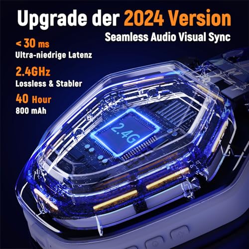 OW810 Gaming Headset, Type-C & USB Schnittstelle 2.4GHz Wireless Headset mit, Bluetooth Headset, Headset Mit Mikrofon Geräuschunterdrückung, für PC/PS4/PS5/Mac, 20H+ Akkulaufzeit - Weiß – Bild 3