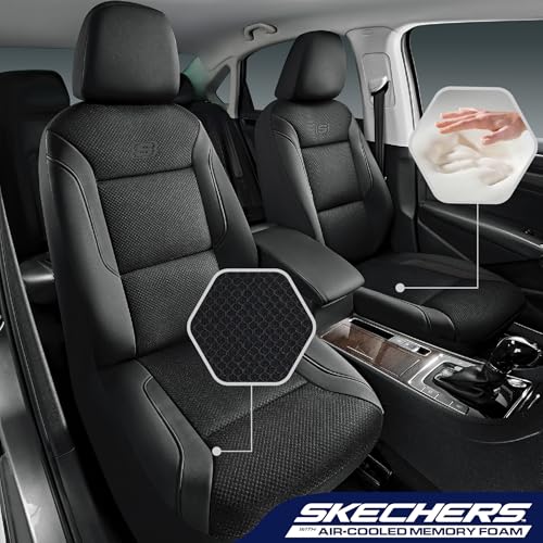 Skechers Memory Foam Car Seat Covers, Air Cool Mesh Thick Seat Covers, Airbag Compatible Car Seat Cover, Automotive Comfort Protection for Most Cars,Vans,Trucks, SUVs,Black - Thumbnail 2