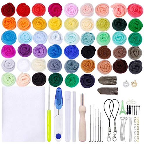 Needle Felting kit, 50 Colors Wool Roving Set Needle Felting Starter Kit Wool Felt Tools for DIY Felting