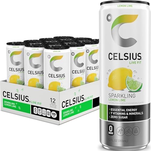 CELSIUS Sparkling Lemon Lime, Sugar Free Energy Drink, 12 Fl Oz (Pack of 12)