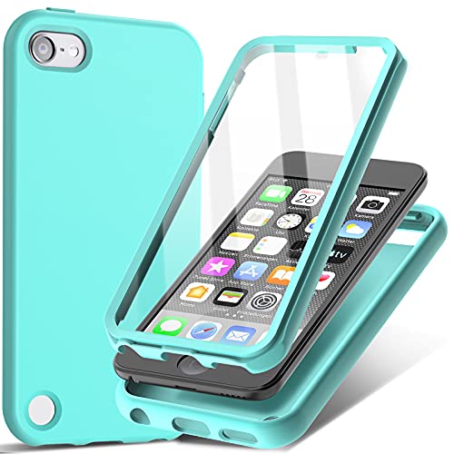 iPod Touch 7 Case with Built-in Screen Protector,iPod Touch 6 5 Case,Shockproof Silicone for Girls Boys,Slim Full Body Rugged Protective Cover for Apple iPod Touch 7th 6th 5th Generation Green