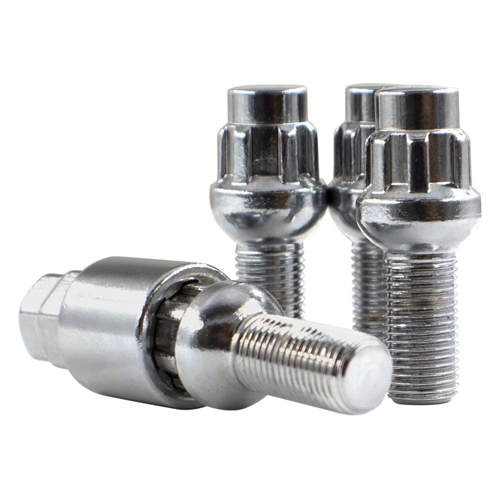 Wheel Accessories Parts 4 Locks + Key M12 x 1.5 12 x 1.5 Thread Ball Seat Lug Bolt Lock Chrome Finish 28mm Shank Length Dual Hex Key 17mm &amp; 19mm fits Mercedes Benz 190D 190E 230SL 250SL 280SL