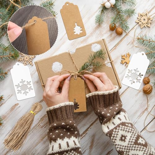 Etiquetas de Navidad con cuerda de papel kraft LEOUEANR de alta resistencia 4
