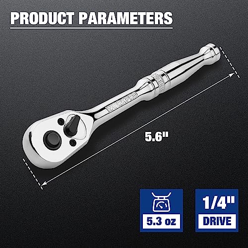 Image of WORKPRO 1 /4-Inch Drive Ratchet, Quick-Release 72-Tooth Ratchet Wrench | Reversible Ratchet Wrench Handle, Chrome Alloy Made, Cr-Mo Head, Full Polished