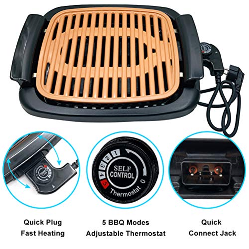 Nonstick Electric Indoor Smokeless Grill - Small BBQ Grilling with Recipes, Fast Heating, Adjustable Thermostat, Easy to Clean, 16\" x 11\" Square Nonstick Griddle with Oil Drip Pan