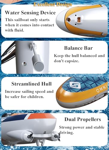 NEXTAKE Remote Control Sailboat Racing Toy, Auto-Balance RC Surf Boat Dual Propellers 2.4 GHz Watercraft with 180° Flip Balance Bar and LED Light – Pool & Lake Kayak Gift for Kids 3+ (Blue) - Thumbnail 5