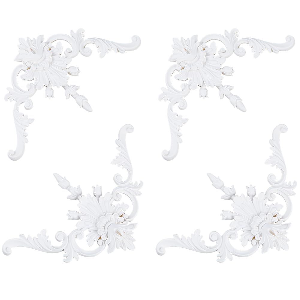 SUPERFINDINGS 4Pcs Corner Wall Molding French Style 27x16x1.65cm Corners Decoration Murals Trim 3D Scrollwork Panel Wall Corner Molding Paintable DIY Home Decor for Walls, Ceiling Cabinets Furniture