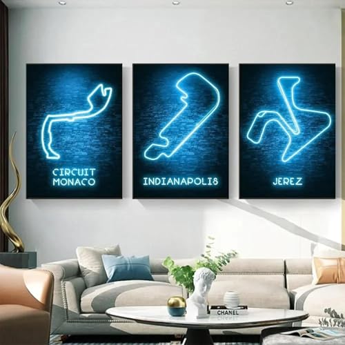 Affiche F1 circuit au néon de haute qualité peinture gravure 60x80