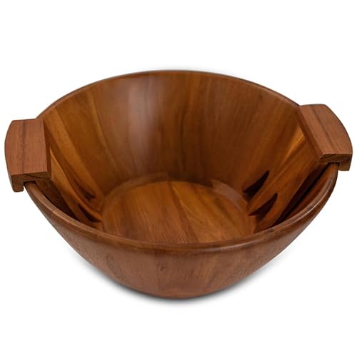Joline Designs Acacia Wood Salad Serving Bowl Set – Large Wooden Bowl with Forks for Salads, Fruits & Meals – Easy to Clean, Food-Safe, Perfect for Entertaining & Gift Giving