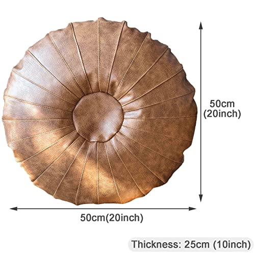 Fetarxue Faux Leather Floor Pillows Seating For Adults, Thick Meditation Cushion Round Yoga Pillow, Beige/Brown/Pink #TOP6