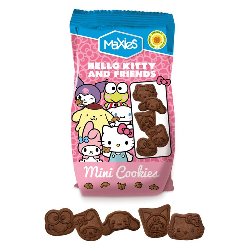 Mini Cookies de Cacao Minecraft & Hello Kitty – Pack con 12 Bolsas de 100 g | Galletas Infantiles con Figuras Divertidas | Snack Crujiente para Meriendas (Hello Kitty)