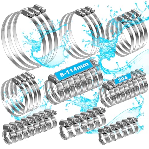 moveland 8-114 mm Collier de Serrage Tuyau - Antirouille 304 Collier Inox Serrage, 50 pcs - Réglable Collier Serrage - n'endommage pas le tuyau, pour le jardin, la...