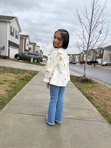 Image of Pumpkin By L.E. Girls' Ivory Ruffle Top & Bootcut Jeans Outfit, 2-Piece Casual Set for Girls, Ages 3-8 Years
