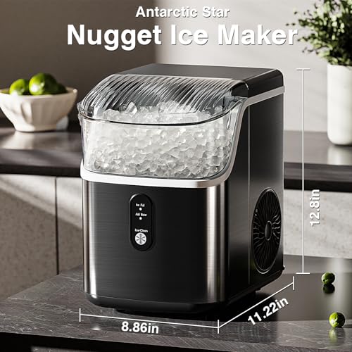 Image of Antarctic Star Nugget Ice Makers Countertop, Portable Ice Machine with Ice Scoop & Basket, 34Lbs /24H, Self-Cleaning, One Click Operation for Camping /RV /Party (Stainless Steel Black)