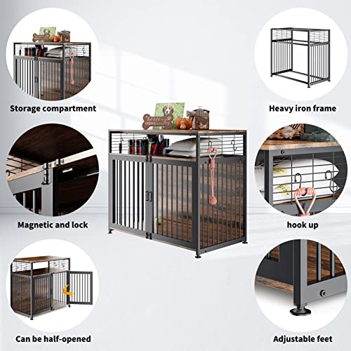 Dog Crate Furniture, Woueniut Heavy Duty Cage With Storage Shelf And 4 Hooks, Indoor Kennel Furniture Style, Double Doors House (Int Dims: 39.7”Wx21”Dx23.6”H) #TOP5