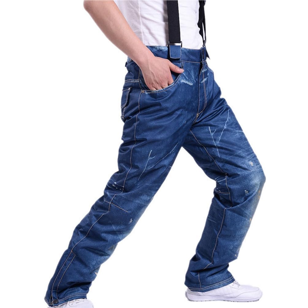 Pantaloni da sci in denim da uomo e donna, per escursionismo, trekking, attività all'aperto, inverno, snowboard, impermeabili, antivento, funzionali, imbottitura in cotone caldo, pantaloni