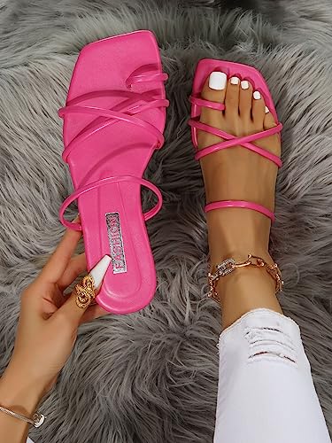 GORGLITTER Women's Cute Strappy Sandals Flat Sandals Toe Ring Summer Slide Sandal Slip on Flip Flops Vacation Trendy Sandals 20252