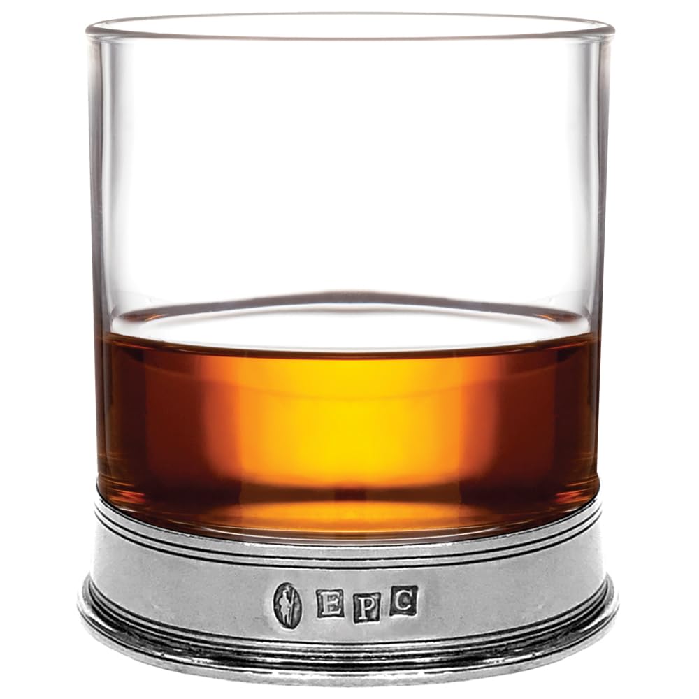 English Pewter Company 11oz Old Fashioned Whisky Rocks Glass With Elegant Pewter Base [VG005]