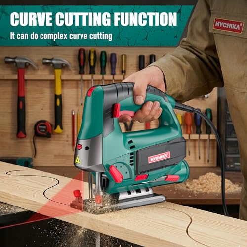 HYCHIKA 6.7A 800W Corded Jig Saw, Jigsaw Tool Power Jig Saws,6‑Speed Up to 3000 SPM, 4 Orbital Settings, Laser Guide, ±45° Bevel Cutting, Tool‑Free Blade Change, 6 Blades for Wood Metal Plastic - image 8