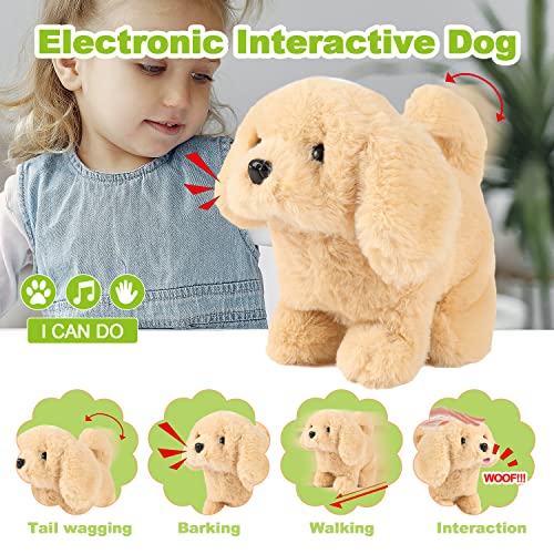 Image of Plush Toy Puppy,Electronic Interactive Pet Dog - Walking, Barking, Tail Wagging, Stretching Companion Animal for Kids(Golden Dog)