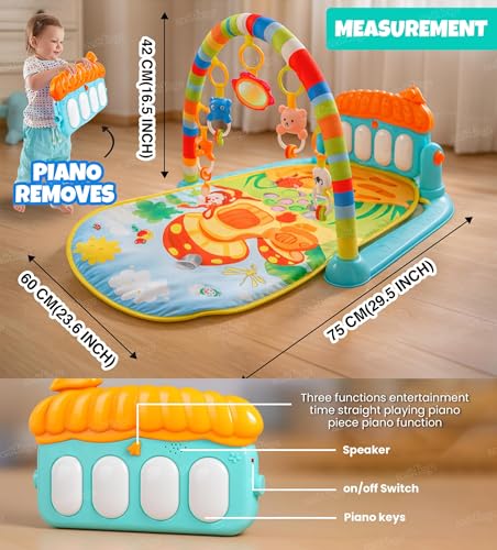 Image of Zest 4 Toyz Baby Play Mat for Babies (1 Year Warranty) Play Gym Floor Mat for Kids with Hanging Rattles Lights & Musical Keyboard Kick and Play Bed | Piano Gifts for New Born Baby - Made in India