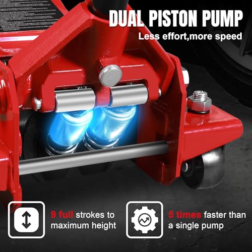 Image of Jack Boss 4 Ton Floor Jack Hydraulic Low Profile Floor Jack with Dual Piston Quick Lift Pump, 4 Ton (8,800 lbs) Capacity, Red