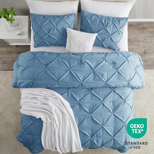 Image of Nestl Twin Duvet Cover Set Blue Heaven - Soft Double Brushed Duvet Set with Button Closure & Corner Ties, 2 Piece Luxurious Pinch Pleated Duvet Cover Set 68x90 Inches with 1 Pillow Sham