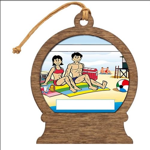 PrintedPerfection.com Personalized Sunbathing Couple Wooden Snow Globe Shaped Christmas Ornament