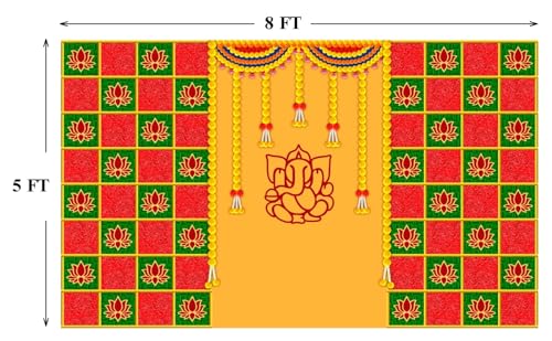 Image of Banana Leaf Decorative Backdrop Cloth for Wedding, Mehndi and Festivals. It's Perfect for Wedding, Party, Newborn Celebration, Haldi, Mehndi and All Other Festive Occasion.(8*5) ft (Design 18)
