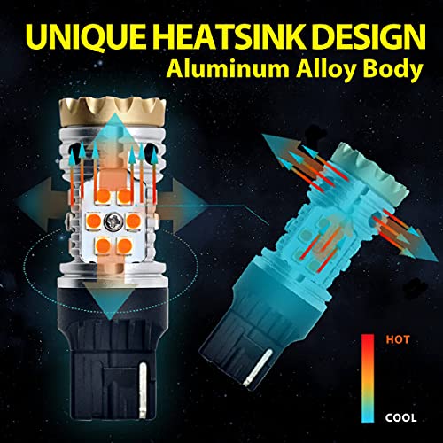 Lasfit 7440 Canbus Ready Led Bulb 7441 For Rear Turn Signal Light Blinker Lamp 7440A W21W Wy21W Anti Hyper Flash Error Free 24W 1600Lm Amber/Yellow Built In Resistor, Plug And Play 2023 Version #TOP7