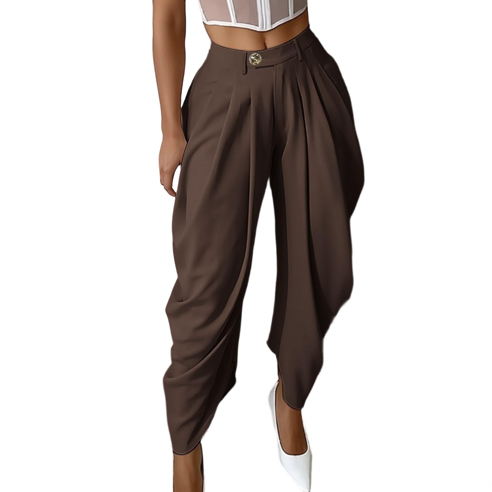 Pantalon Femme Taille Haute 7 8 Large Fluide Décontracté avec Coupe Bouffante Élégante Et Taille Confortable pour Ville Loisirs Été