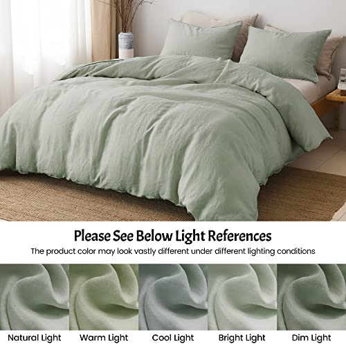 100% French Linen Duvet Cover Set King, Soft Stone Washed Flax Linen Washed King Size Duvet Cover Set, Breathable Cooling Duvet Cover For Hot Sleepers, 1 Duvet Cover And 2 Pillowshams, Sage Green #TOP4