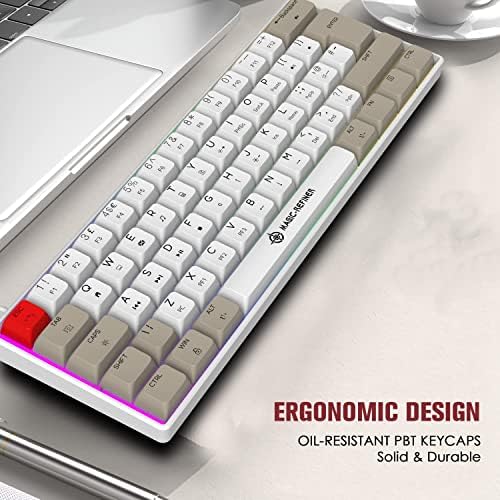 Mini Mechanical Gaming Keyboard Type-c Wired with PBT Dye-subbed Keycaps Rainbow RGB Backlit 60% Layout Full Anti-Ghosting 62 Key Ergonomic for Typist Laptop PC Mac Gamer (White Main/Red Switch) - 5