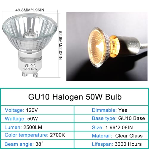 Lacnooe GU10 Halogen 50W Bulbs, 6 Pack GU10+C 120V 50W Halogen Light Bulbs, Dimmable MR16 Light Bulb for Track & Recessed Lighting, Range Hood Light Bulbs, 2700K Warm White by Lacnooe - Used condition - Image 3