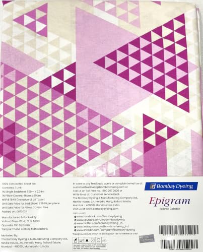 Image of Bombay Dyeing Epigram Printed Single Bed 100% Cotton Bedsheet Collection - (224X150) (Pink)