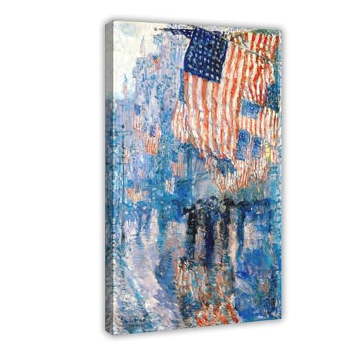Toile avenue sous la pluie Hassam pour raviver un mur vide et sombre