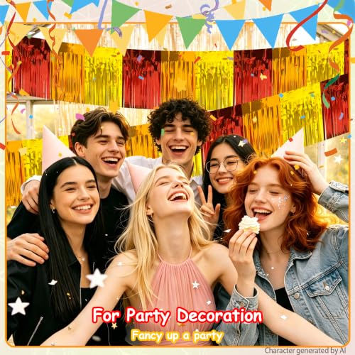 Image of 4 Pack 39 Feet Autumn Foil Fringe Garland, Parade Floats Tinsel Streamers Banner Fringe Curtain Banner for Halloween Thanksgiving Homecoming Birthday Party Decorations (Red Orange Gold)